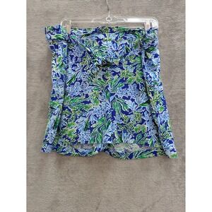 Tropical Floral Paperbag Waist Shorts Womens XL Blue Green Silk Parker Belted
